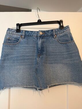 Blank NYC Light Blue Denim Mini Skirt with Raw Hem